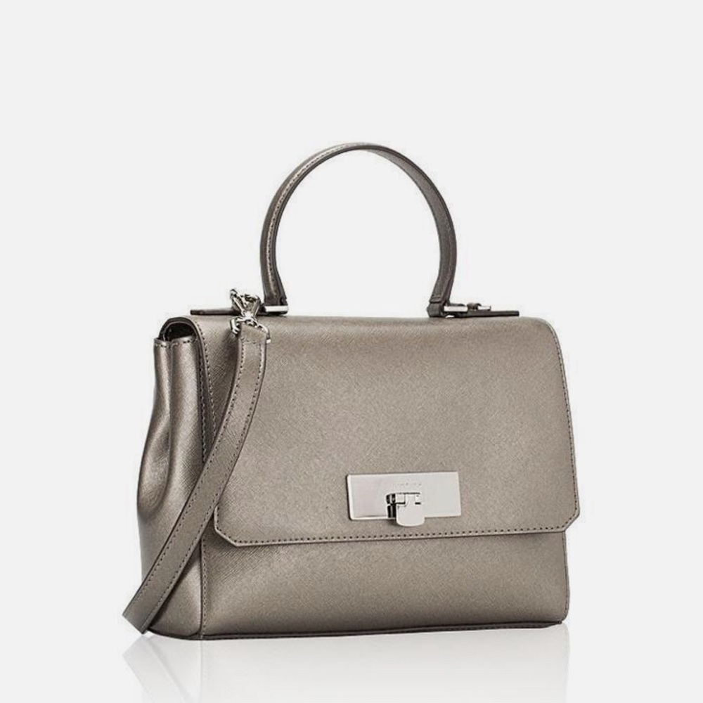 Michael Kors Saffiano Leather Callie Small Messenger Shoulder/handbag Nickel - Picture 2 of 4